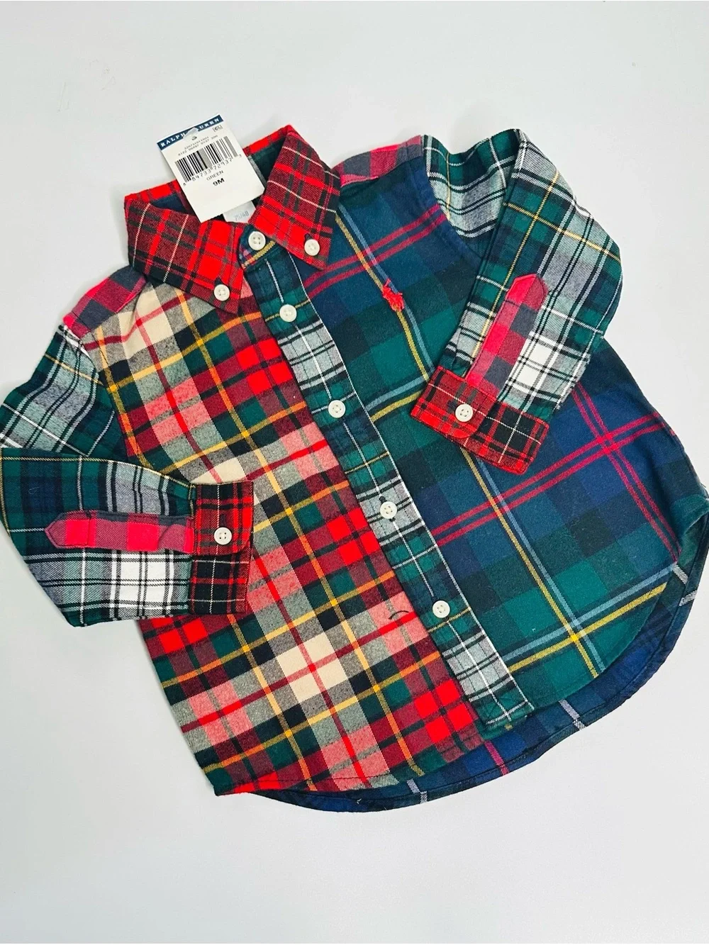 Ralph Lauren Kids Patchwork Plaid Button-Down Shirt - Red, Green & Navy
